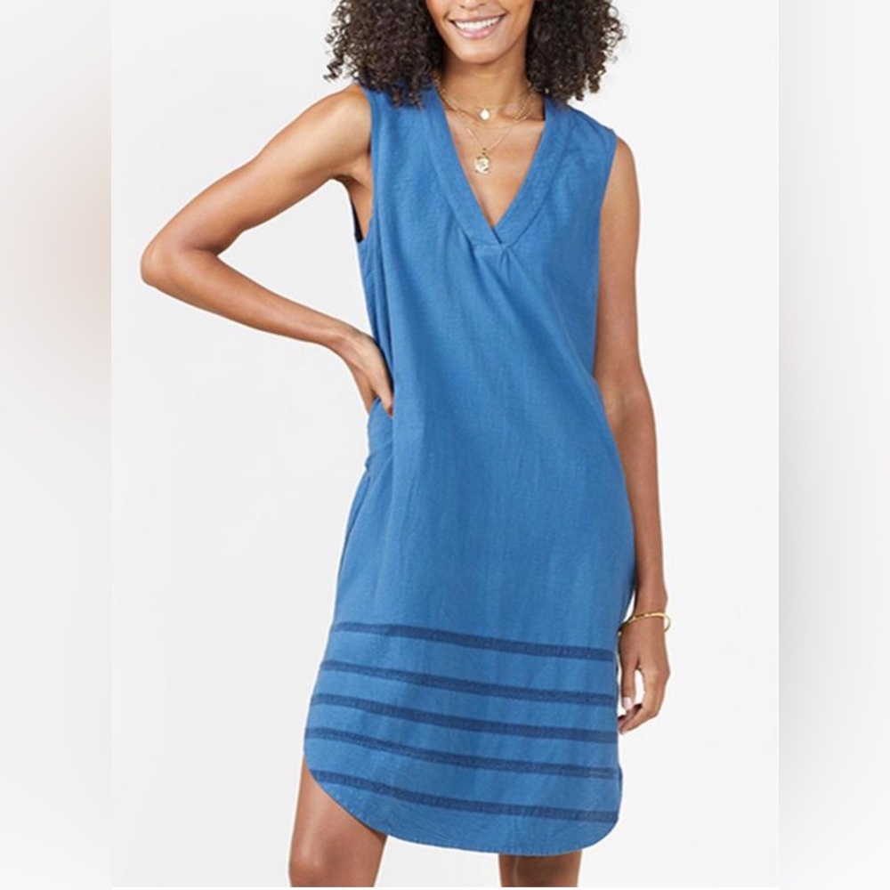 Outerknown Blue Sleeveless V-Neck Midi Dress